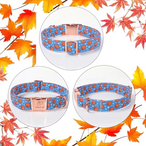 Adjustable Boy Dog Collar - Cute Blue Basketball Print Dog Collars for Puppy & Tiny Dogs, Durable Pet Heavy Duty Metal Buckle Collar XS