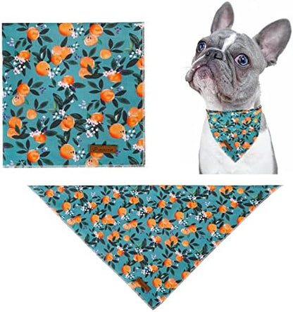 Summer Dog Bandana - Comfortable Cotton Triangle Bid Scarf for Medium Large Dogs - Washable Pet Kerchief for Girl Boy - Peach and Green Classic Scarf