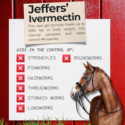Jeffers Ivermectin Gel Dewormer for Horses - Apple Flavored, Broad Spectrum Dewormer Paste - Effective Parasite Control for Worms, Pinworms, Bots & More - Safe for All Equine, 12 Pack