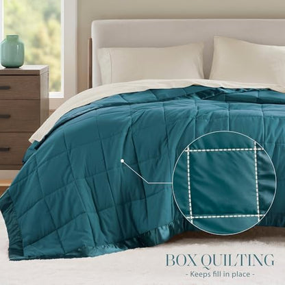 Madison Park Down Alternative King Size Blanket for Bed, Satin Trim, Teal