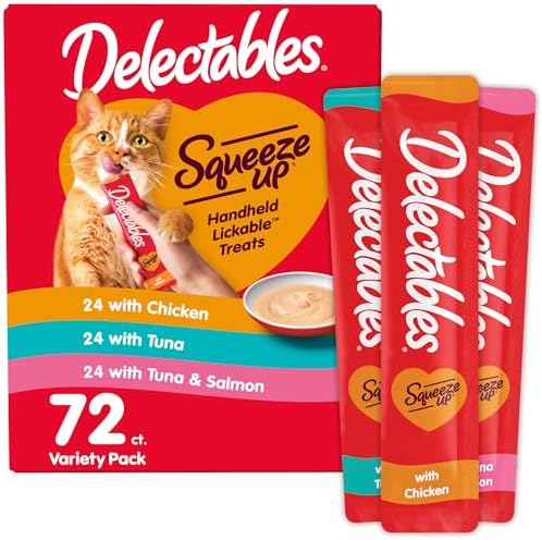 Delectables Squeeze Up Variety Pack, Creamy Squeezable Puree, Lickable Wet Cat Treats, Grain Free, No Added Fillers, No by-Products, No Added Preservatives, 0.5 Ounces Tube, 72 Tubes Total