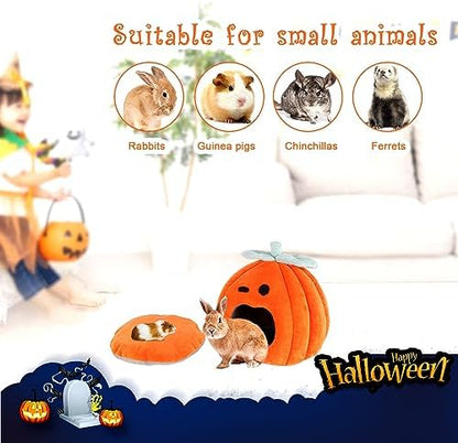 YUEPET Rabbit Cave Bed, Warm Bunny Hideout, Guinea Pig Bed, Pumpkin, Size M