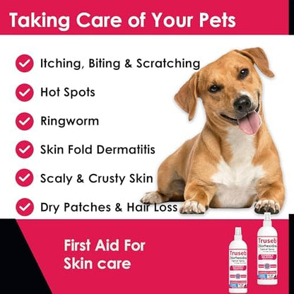 Truseb Advanced Strength Medicated Chlorhexidine for Dogs Cats Horses Skin Spray with Aloe Vera - Medicated Ketoconazole Spray for Skin Irritation, Hot Spots, Redne (Medicated Ketoconazole Spray, 8oz)