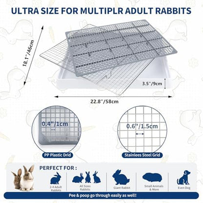 FHTONGE Extra Large Rabbit Litter Box Training Tray with Large Steel Grids