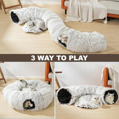 Cat Tunnel with Cat Bed for Indoor Cats, Under Christmas Tree Soft Plush Peekaboo Cat Cave Donut Tunnel, Multifunctional Playground Toys Hideplace for Kittens, Rabbit, Ferret