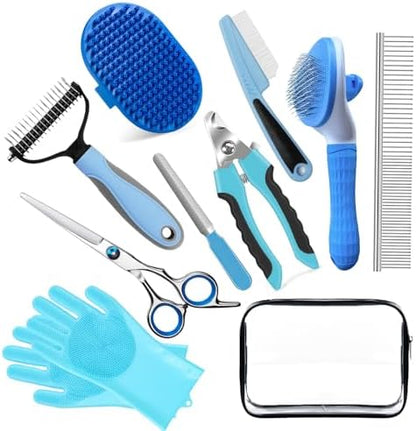 Bath Grooming Kit for Pets, 10pcs Dog Brush for Shedding with Dog Nail Clipper and Trimmer, Dog and Cat Grooming Supplies, Dematting Comb for Dogs, Pet Bath Supplies