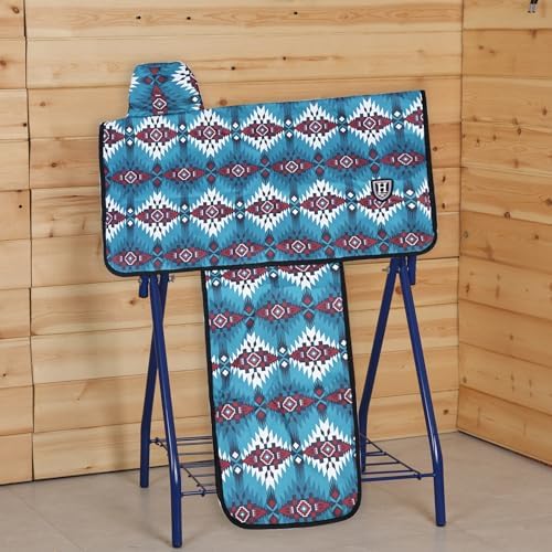 Harrison Howard Sturdy Waterproof Western Saddle Cover with Stylish Prints That Stand Out Keep Your Saddle in Pristine Condition Perfect for Showing or Riding Events -Classic Indian Teal