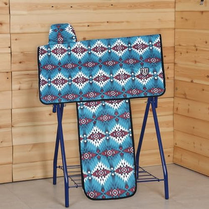 Harrison Howard Sturdy Waterproof Western Saddle Cover with Stylish Prints That Stand Out Keep Your Saddle in Pristine Condition Perfect for Showing or Riding Events -Classic Indian Teal