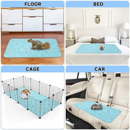 Sunheir 2 Pack Washable Guinea Pig Pee Pads, 24" x 48" Waterproof Reusable Guinea Pig Cage Liners, Absorbent Bedding Training Mat for Small Animal Guinea Pigs Rabbit Bunny Hamster - Sky Blue