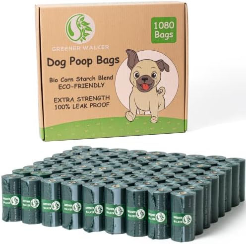 GREENER WALKER Poop Bags for Dog Waste, 1080 Doggy Waste Bags Extra Thick Strong 100% Leak-Proof (Deep Green)