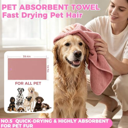 PAWCHIE Bath Grooming Kit for Pets, 9 PCS Hair Brush Set with Towel,Washing Gloves,Bath Brush and Adjustable Handle Shampoo Brush & Scrubber for Short Long Haired Dogs and Cats,Dog Bath Supplies, Pink