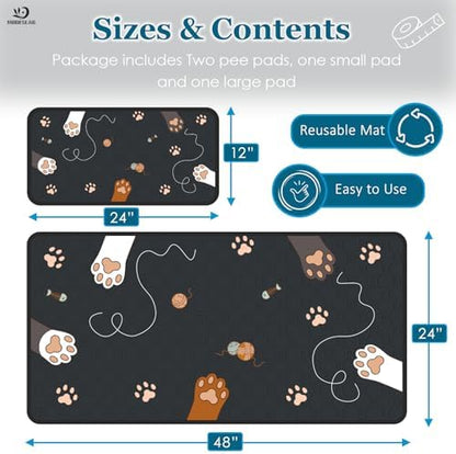 Washable Guinea Pig Bedding for 2 Story Guinea Pig Cages, Fast Absorption Reusable Guinea Pig Cage Liner, No Shrunk, Anti-Slip Bottom, Leak-Proof Pee Pad Mat, 12” x 24” & 24” x 48” (Black)