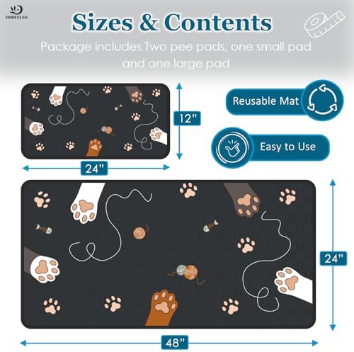 Washable Guinea Pig Bedding for 2 Story Guinea Pig Cages, Fast Absorption Reusable Guinea Pig Cage Liner, No Shrunk, Anti-Slip Bottom, Leak-Proof Pee Pad Mat, 12” x 24” & 24” x 48” (Black)
