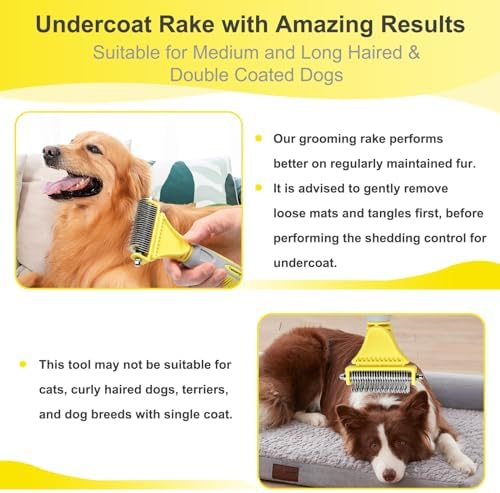 Professional Dog Brush for Shedding, Undercoat Rake for Medium and Long Haired & Double Coated Dogs, Double Sided Design with 12+23 Blades