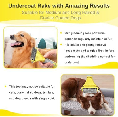 Professional Dog Brush for Shedding, Undercoat Rake for Medium and Long Haired & Double Coated Dogs, Double Sided Design with 12+23 Blades