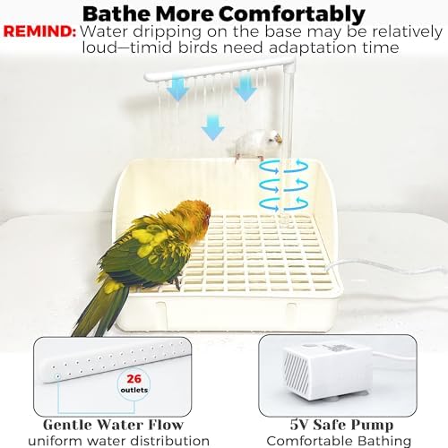Automatic Parakeet Bird Bath with Pump, Large Bird Shower Fountain