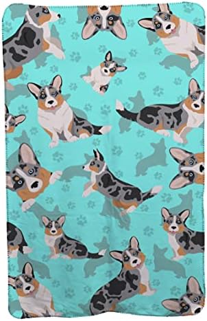 Caroline's Treasures MLM1016TBLT Blue Merle Welsh Cardigan Corgi Soft Travel Blanket with Bag Airplane Blanket, Indoor Outdoor Camping Blanket for Traveling, Picnics, Beach Trips, Concerts