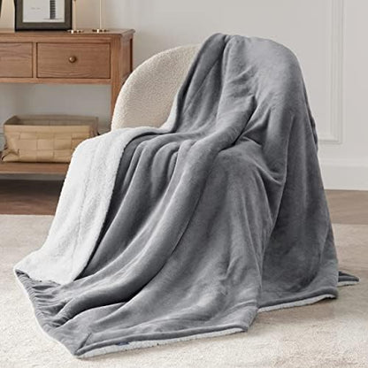 Bedsure GentleSoft Sherpa Fleece Twin Blanket for Couch, Non-Heated, Thick and Warm Throw for Women and Men, Soft Fuzzy Plush Blanket for Winter, Grey, 60x80 Inches