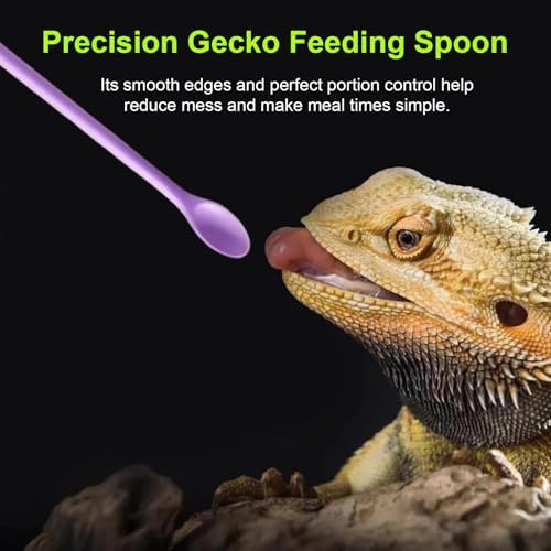 5pcs Crested Gecko Tank Accessories, Wall Climbing Gecko,3pcs Grass Green Leaf Decorations and 2pcs Purple Feeding Spoons,Gecko Tank Accessories for Reptile Terrariums