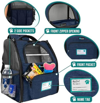 PetAmi Dog Backpack Carrier Airline Approved Cat Pet Puppy Bag, Navy