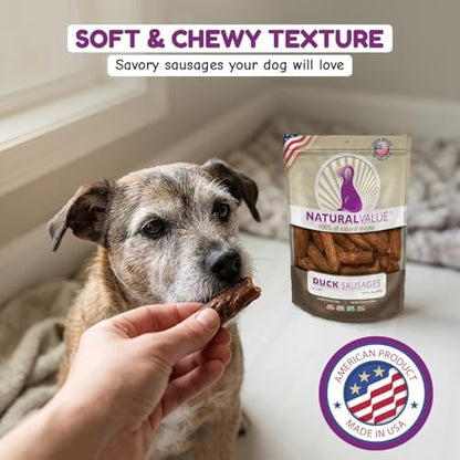 Loving Pets Natural Value Duck Sausages - Soft Jerky Dog Treats for Large & Small Breeds - Healthy Gluten, Wheat, Soy & Grain Free Pet Treats for Dogs