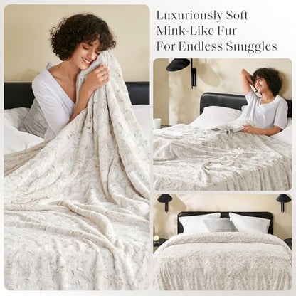 Madison Park Zuri Ultra Soft Faux Fur Twin Blanket Reversible, Snow Leopard