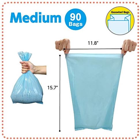 BOS Amazing Odor Sealing Cat Waste Disposal Bags - Durable and Unscented [Size: M, Color: Light blue] (90 Count, Pack of 2) (180 Bags)