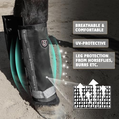 Harrison Howard Loose-Fitting Horse Fly Boots UV-Protective, Durable Fine Mesh Leggins with Reflective Strips (Set of 4)