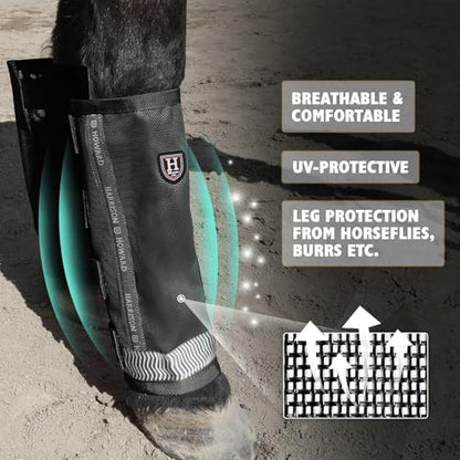 Harrison Howard Loose-Fitting Horse Fly Boots UV-Protective, Durable Fine Mesh Leggins with Reflective Strips (Set of 4)