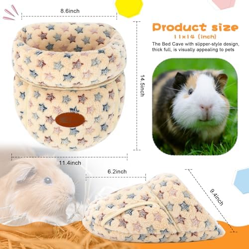 YUEPET Guinea Pig Bed, Warm Fleece Slipper Cuddle Cave, Brown Star