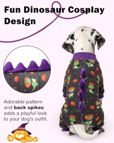 CuteBone Dinosaur Costume Halloween Dog Pajamas, Stretchy Spandex Crystal Velvet Sleepwear Coat for Small Dogs, Soft & Warm Pet Outfit Clothes for Cold Weather, Cozy Pullover Design COSP24L
