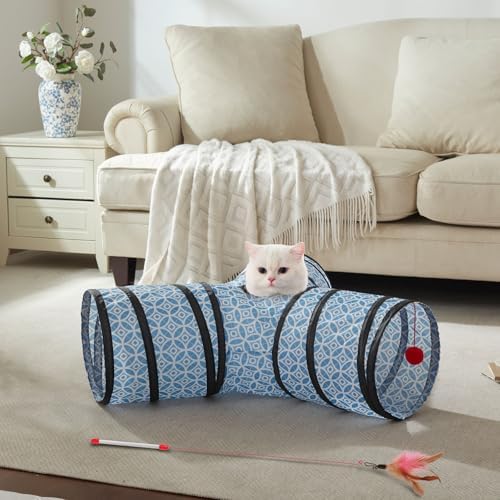 Cat Tunnels for Indoor Cats 3 Way Play Toy Kitty Tunnel Peek Hole Toy with Ball for Cat Tube Fun for Rabbits Kittens and Dogs
