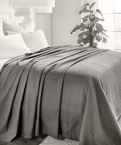 Superior Diamond Weave All-Season Cotton Blanket, Cover for Home, Couch, Bed, Soft, Warm Blankets, Boho Aesthetic, Comfy, Cozy, and Cute Covers, Decorative Bedding Essentials, Twin Size, Grey