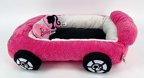 Megatoys Barbie Plush Car Pet Bed- Themed Plush Pink Pet Bed for Dogs and Cats – Soft and Cozy Pet Bed with Barbie Pillow and Car Design