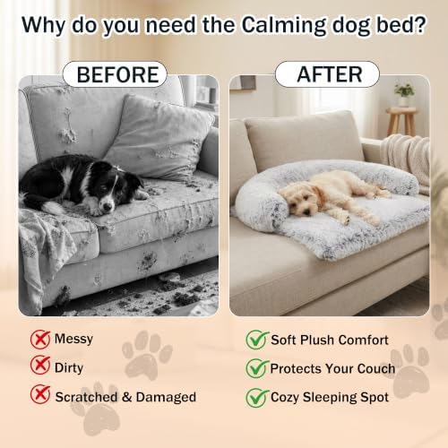 Calming Dog Bed for Couch, Thickened Plush Dog Mat with Raised Bolster