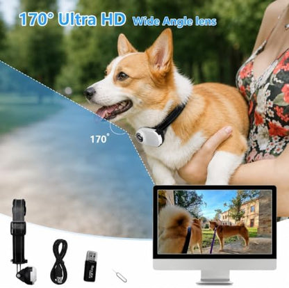 1080P Pet POV Camera for Cats & Dogs, Wearable Collar Video Recorder, Compact Body Camera for Outdoor Adventures, Indoor Playtime & Daily Activities, No WiFi Required, Gift for Pet Owners