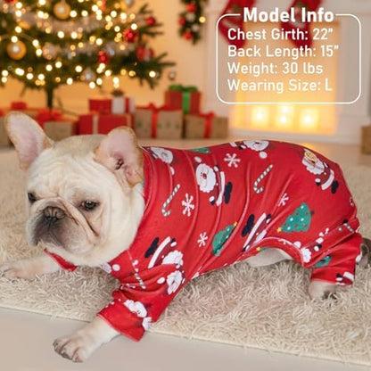 KYEESE Dog Christmas Pajamas for Medium Large Dogs Red Santa Velvet Onesie