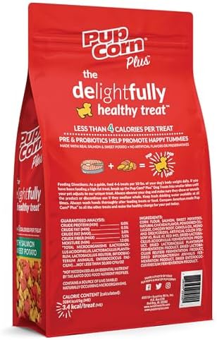 Pup Corn Plus - Puffed Dog Treats with Prebiotics and Probiotics - Salmon & Sweet Potato (24oz) - Made in USA