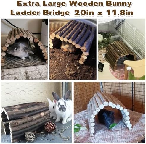 PINVNBY Guinea Pig Wooden Ladder Bridge (20 x 11.8 in) Rabbits Hideout, House, Tunnel, Rodents Chew Toys for Bunny, Chinchillas, Hedgehogs, Ferrets, Rat and Small Animals-Extra Large