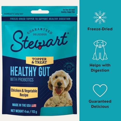 Stewart Freeze Dried Dog Treats & Food Topper, Healthy Gut Formula, 4 oz