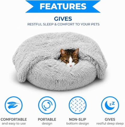 Whiskers & Friends Cat Beds for Indoor Cats & Small Dog, Fluffy Cat Bed