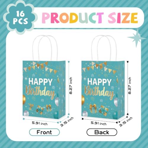 16Pcs Teal and Gold Birthday Party Favor Bags Turquoise Candy Goodie Bag