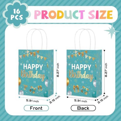 16Pcs Teal and Gold Birthday Party Favor Bags Turquoise Candy Goodie Bag