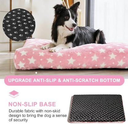 Orthopedic Dog Bed for Large Dogs, Washable Dog Mat with Removable Zippered Cover, Non-Slip Bottom, Comfort Crate Bed (Big&Little Stars Pink, M(30"*20"*3.1"))