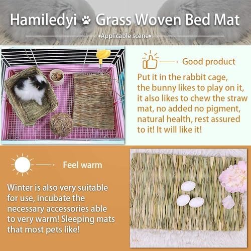 Hamiledyi 10Pcs Rabbit Grass Mat Natural Woven Bunny Straw Bed Chew Toys