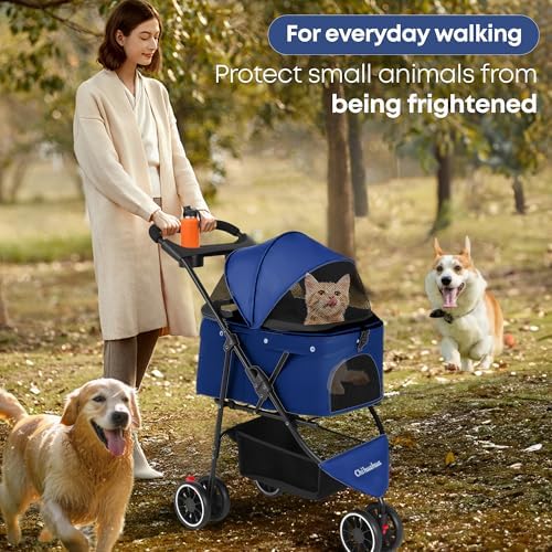 Pet Stroller,Dog Stroller for Small Medium Dogs Cats,3 Wheels,Navy Blue