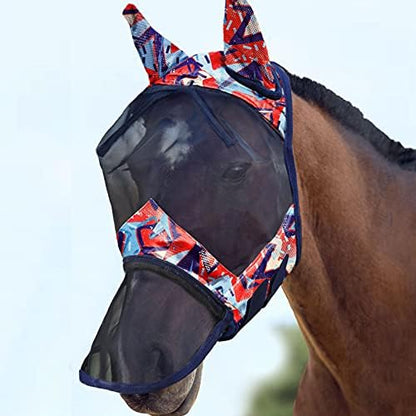 Harrison Howard LumiVista Horse Fly Mask Long Nose with Ears UV Protection for Horse Abstract Graffiti XL Extra Full