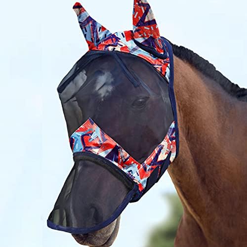 Harrison Howard LumiVista Horse Fly Mask Long Nose with Ears UV Protection for Horse Abstract Graffiti M Cob