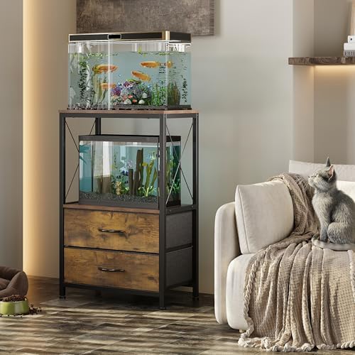 10 Gallon Aquarium Stand with 2 Drawers, Brown