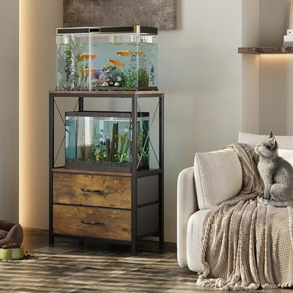 10 Gallon Aquarium Stand with 2 Drawers, Brown